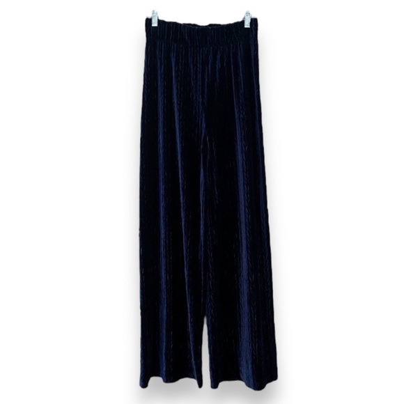 The Odells Navy Velvet Chevron Designer Wide Leg High Rise Soft Swing Pants S - Picture 2 of 9